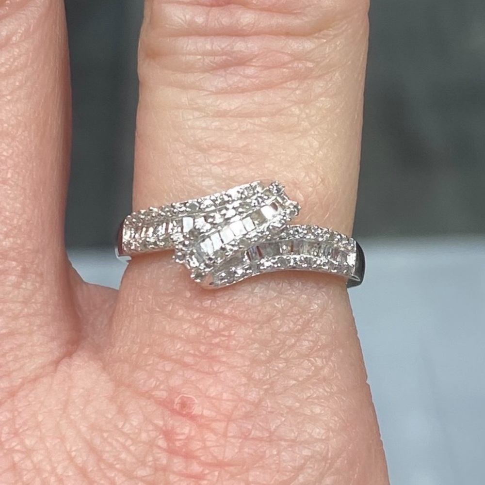 Genuine 0.50 Carat Diamond Bypass Ring ~ Baguette Diamond Cluster Wrap Band